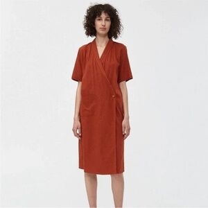 RITA ROW M Arashi Linen Rust Wrap Dress viscose orange red brown 0763